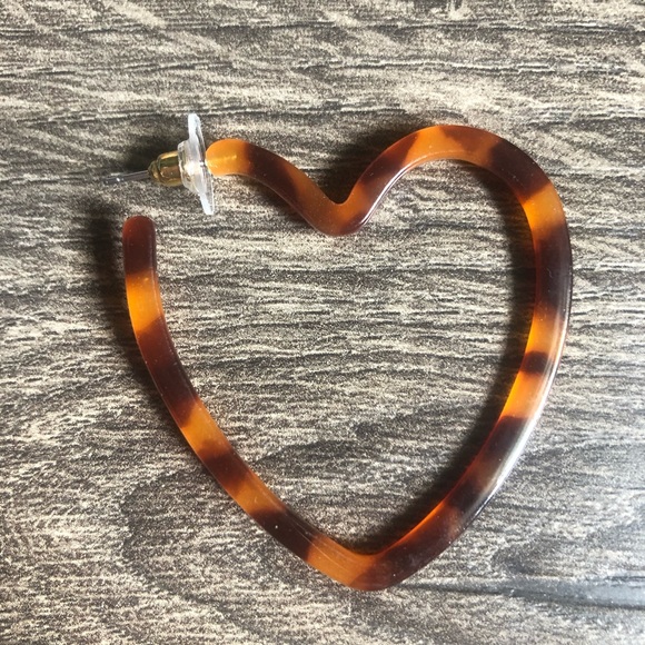 Acetate Heart Shaped Hoop Tortoise Earrings Brown - Picture 3 of 5